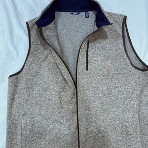 Men’s Heathered Beige Fleece Vest - Softshell Zip-Up Sleeveless Jacket